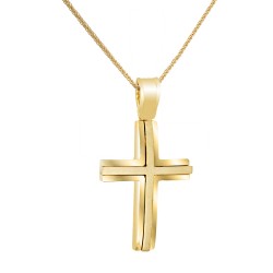 Χρυσός μασίφ ανδρικός βαπτιστικός σταυρός Κ14 με αλυσίδα